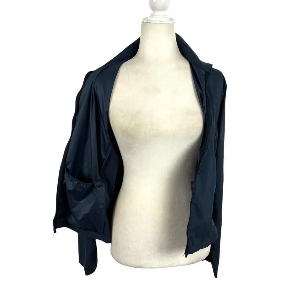 Nike Swoosh Boys Mixed Media Navy Jacket Nylon Front High Neck Large 12/14